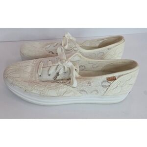 Keds‎ Women's Lace Overlay Platform Sneakers Cream White Size 10